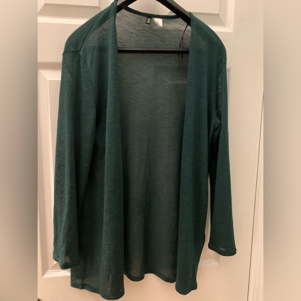 Dark teal Divided sheer knit cardigan by H&M